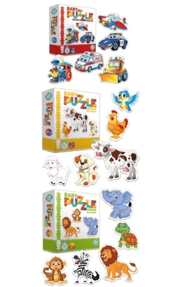 Circle Toys Circle Toys 3'lü Araçlar Ve Hayvanlar Bebek Eğitici Puzzle Seti