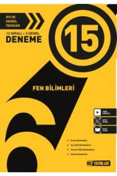 Hız Yayınları 6. Sınıf Fen Bilimleri 15'li Deneme Seti (12 Sıralı + 3 Genel)