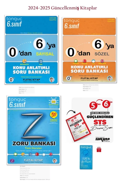 Tonguç Yayınları 6. Sınıf 0'dan 6'ya Konu Anlatımlı Soru Bankası Seti ve Zoru Bankası Tüm Dersler+5'ten 6'ya Sts+Kafa
