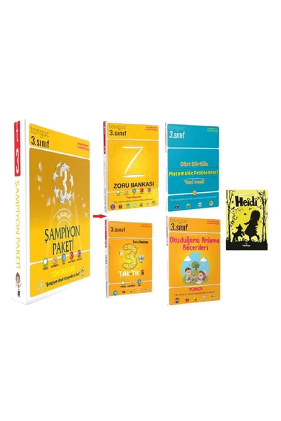 Tonguç Yayınları 3. Sınıf Şampiyon Full Paketi 2023-2024 (4 Kitap) ve Yeti Heidi Kitap Hediye