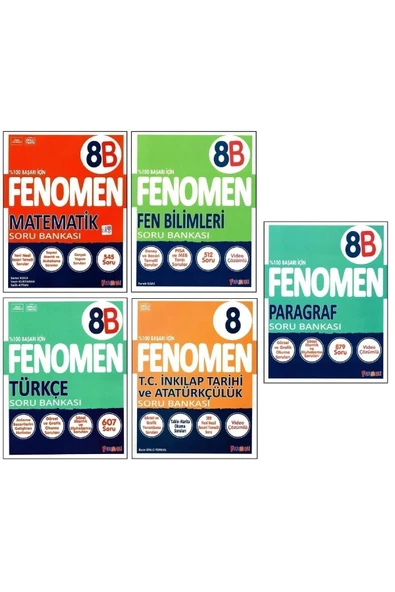 Fenomen Yayıncılık Fenomen 8. Sınıf LGS Matematik(B)+Fen(B)+Türkçe(B)+Paragraf(B)+İnkılap Tar.Soru Bankası 5 Kitap