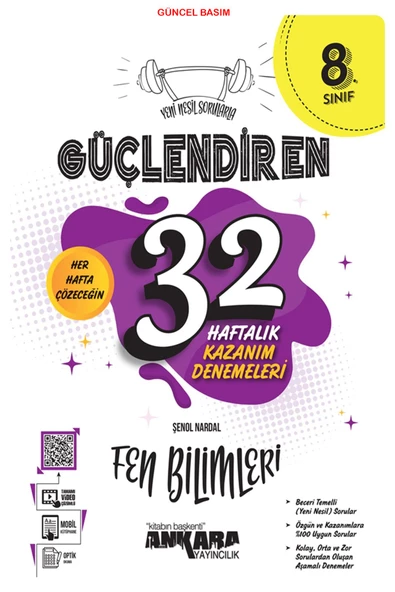 Ankara Yayıncılık 8.Sınıf Fen Bilimleri Yeni Nesil Sorularla Güçlendiren 32 Haftalık Kazanım Deneme Yeni Müfredat
