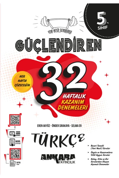 Ankara Yayıncılık 5. Sınıf Güçlendiren 32 Haftalık Türkçe Kazanım Denemeleri