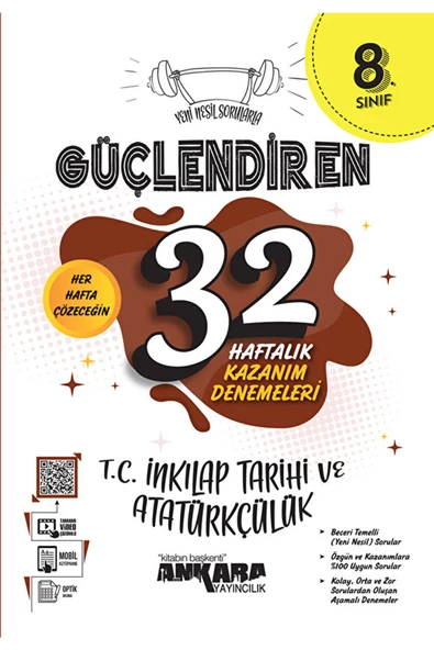 Ankara Yayıncılık 8. Sınıf Güçlendiren 32 Haftalık T.C İnkılap Tarihi Ve Atatürkçülük Kazanım Denemeleri