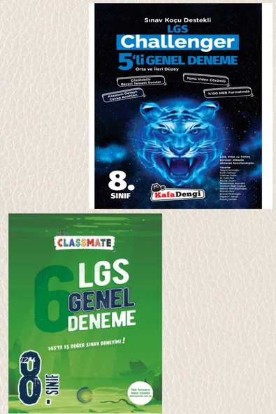 Kafa Dengi Yayınları 8. Sınıf Lgs  Challenger 5'li Genel Denemesi ve Okyanus Yayınları Classmate 6'lı Genel Denemesi