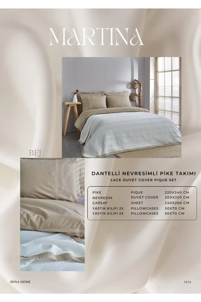 IRINA HOME DANTELLİ NEVRESIMLI PİKE TAKIMI CİFT KİŞİLİK MARTINA 7 PRC