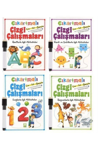 Ema Çocuk Çıkartmalı Çizgi Çalışmaları Seti (KALEMLİ) (4 KİTAP)
