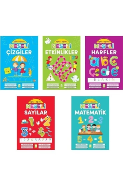 Ema Kitap Eğitici-öğretici Neşeli Çizgiler + Etkinlikler + Harfler + Sayılar + Matematik Seti 5 Kitap