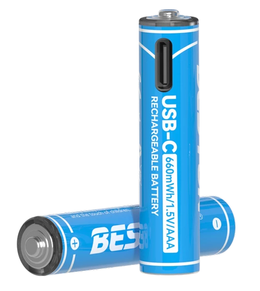 Beston USB Type-C Kablo ile Şarj Edilebilir Lityum 2'li İnce Pil 1.5V AAA / 2220 mWH 150mAH - 2