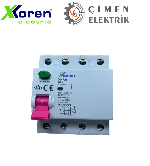 XKOREN 4X63A 300MA 6KA Kaçak Akım RÖLESİ XKR64P-300-63