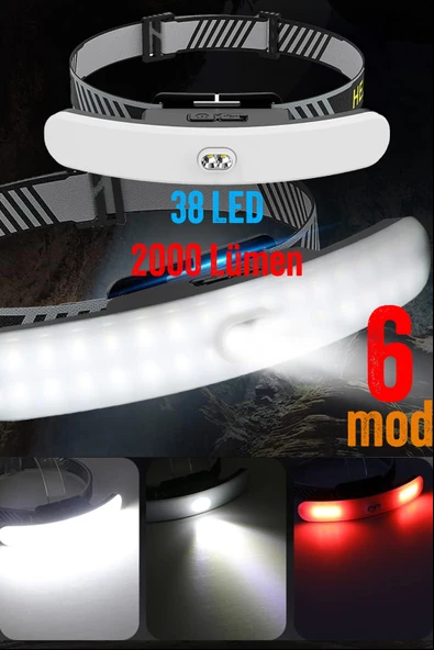 Pro USB Şarjlı Kafa Lambası 2000 Lümen 38 LED Geniş Açı Kamp Lambası Avcı Balıkçı Kafa Feneri 5401 - 5