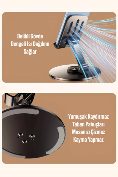 Yüksek Kalite Metal Katlanabilir 360 Dönen Ayarlı Telefon Tutucu Masaüstü Telefon Tablet Standı S013 - 3