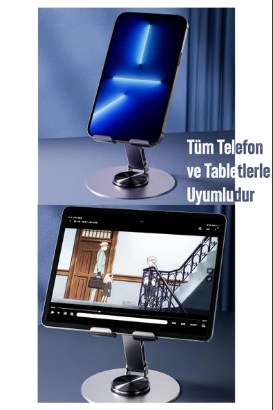 Yüksek Kalite Metal Katlanabilir 360 Dönen Ayarlı Telefon Tutucu Masaüstü Telefon Tablet Standı S013 - 5