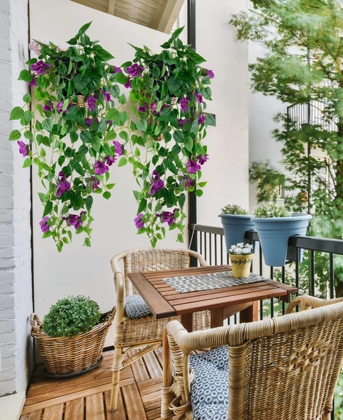 Nettenevime Yapay Çiçek Saksıda Mor Begonvil Çiçeği 9 Dallı 100cm Sarkan Çiçek - Resim 8