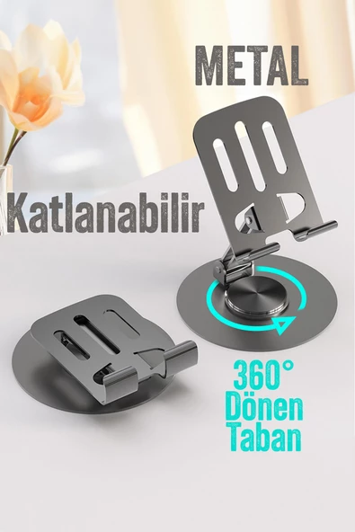 Yüksek Kalite Metal Katlanabilir 360 Dönen Ayarlı Telefon Tutucu Masaüstü Telefon Tablet Standı S013 - 2