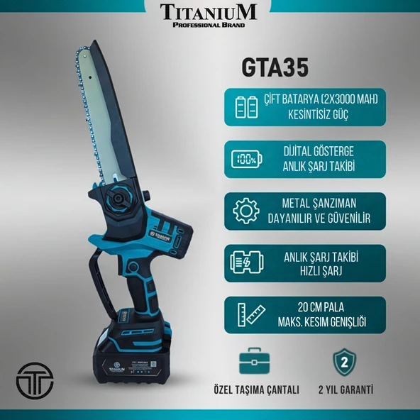 Titanium GTA35 Şarjlı Akülü Budama Testeresi Çantalı Dijital Gösterge ürün görseli