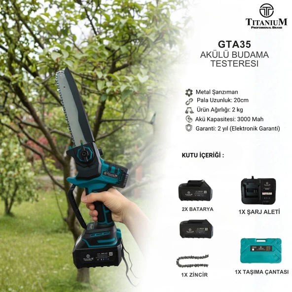 Titanium GTA35 Şarjlı Akülü Budama Testeresi Çantalı Dijital Gösterge - Resim 3