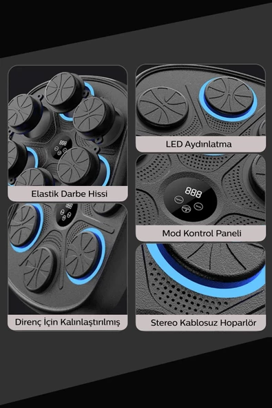 Boks Eğitim Makinesi Sayaçlı RGB Işıklı Bluetooth Müzik Çalar Box Egzersiz Elektronik Kum Torbası - 4