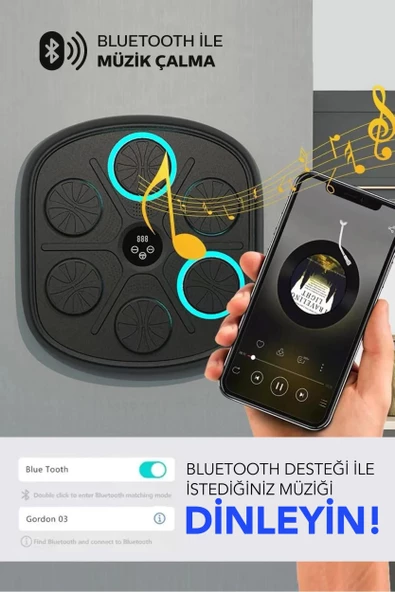 Boks Eğitim Makinesi Sayaçlı RGB Işıklı Bluetooth Müzik Çalar Box Egzersiz Elektronik Kum Torbası - 2