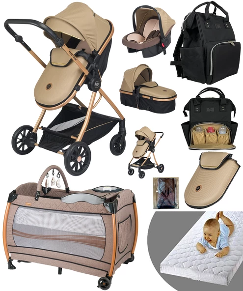 Baby Home 9 In 1 Full Takım Set 1010 Travel Sistem Bebek Arabası 560 Bebek Oyun Parkı Yatak Beşik - 4