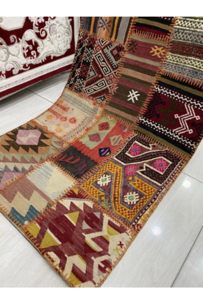El Dokuma Patchwork 80x120 Küçük Ölçü %100 Yün Halı ! - Resim 5