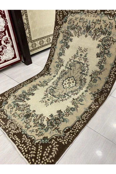 El Dokuma Isparta Halısı 120x210 Yeşil Kahve Eskitme  Yün - 6