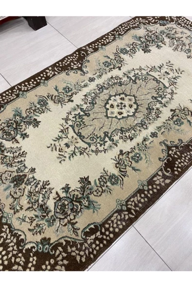 El Dokuma Isparta Halısı 120x210 Yeşil Kahve Eskitme  Yün - 2