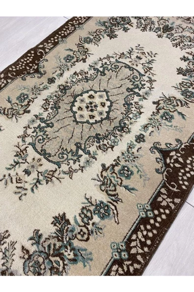El Dokuma Isparta Halısı 120x210 Yeşil Kahve Eskitme  Yün - 5