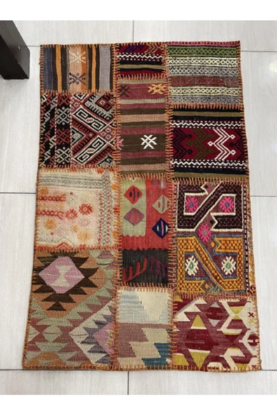 El Dokuma Patchwork 80x120 Küçük Ölçü %100 Yün Halı ! ürün görseli