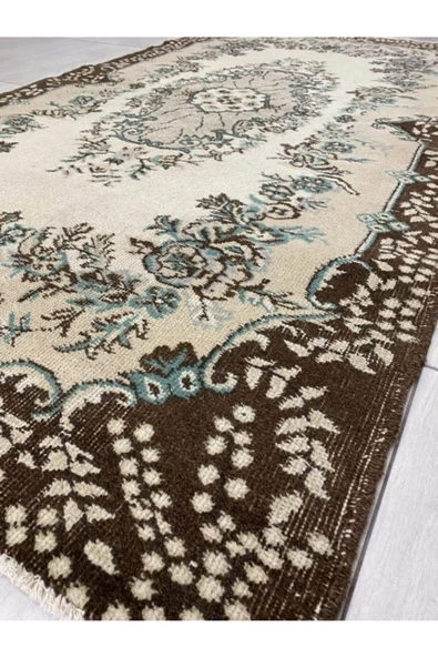 El Dokuma Isparta Halısı 120x210 Yeşil Kahve Eskitme  Yün - 3