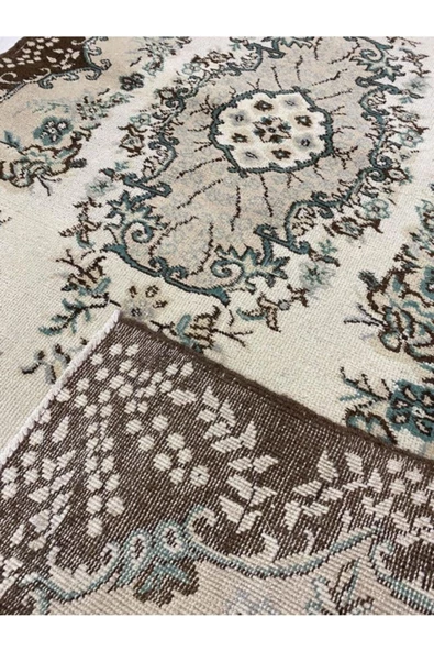 El Dokuma Isparta Halısı 120x210 Yeşil Kahve Eskitme  Yün - 4