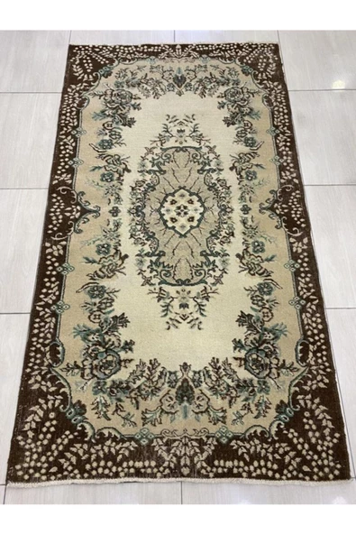 El Dokuma Isparta Halısı 120x210 Yeşil Kahve Eskitme  Yün - 1