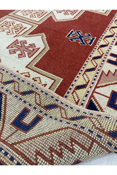 El Dokuma Milas Halısı 130x180 Kiremit Krem %100 Yün Kök Boya - Resim 5