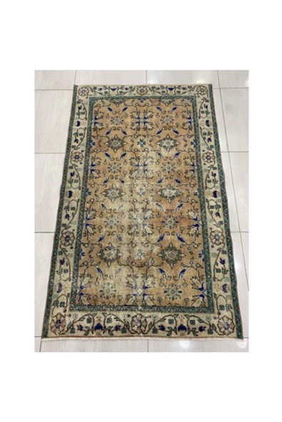 El Dokuma Eskitme 115x187 Kahve Mavi %100 Yün Vintage Halı ! ürün görseli