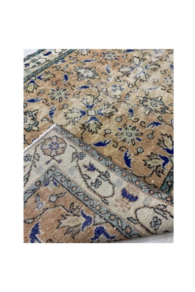 El Dokuma Eskitme 115x187 Kahve Mavi %100 Yün Vintage Halı ! - Resim 3