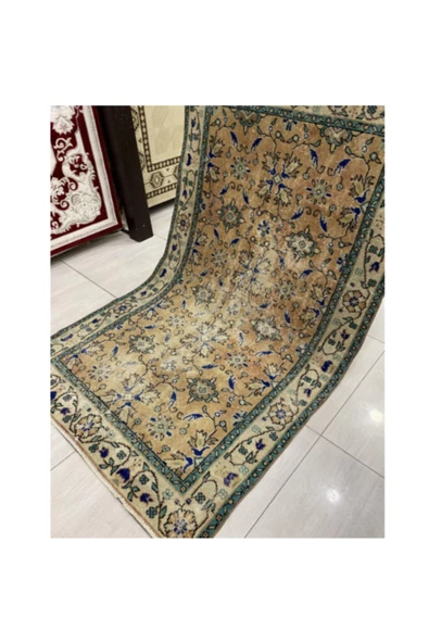 El Dokuma Eskitme 115x187 Kahve Mavi %100 Yün Vintage Halı ! - Resim 4