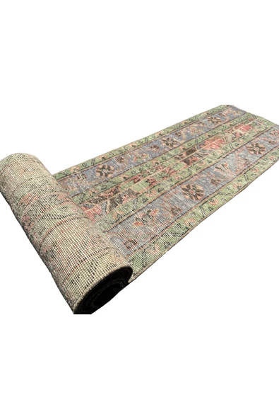 EL DOKUMA ESKİTME YOLLUK 49X302 YEŞİL TURKUAZ 3 METRE VINTAGE YOLLUK - Resim 6