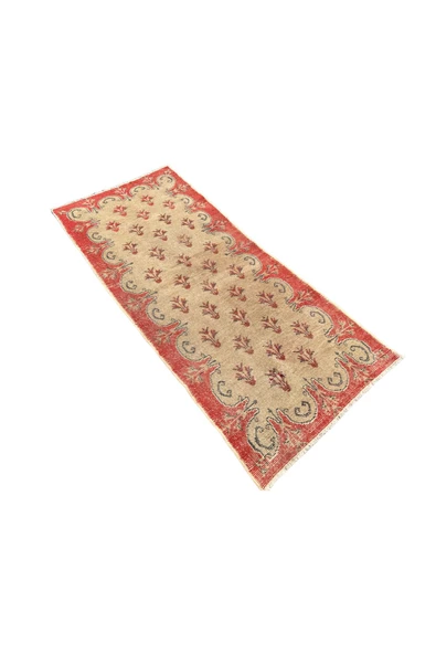 EL DOKUMA 100X255 ESKİTME %100 YÜN VİNTAGE TURUNCU YOLLUK ! - Resim 2