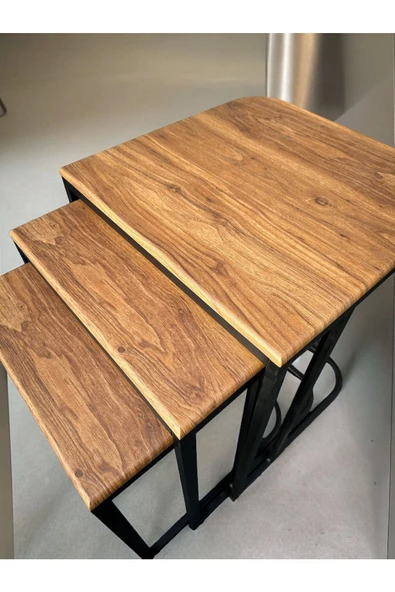 Kahverengi 3lü Zigon Sehpa Mdf Mebran Hazır Kurulu Sehpa Takımı - Resim 2