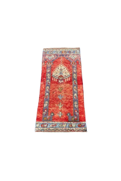 EL DOKUMASI ESKİTME SECCADE 70X150 KIRMIZI MAVİ %100 YÜN NAMAZLIK !