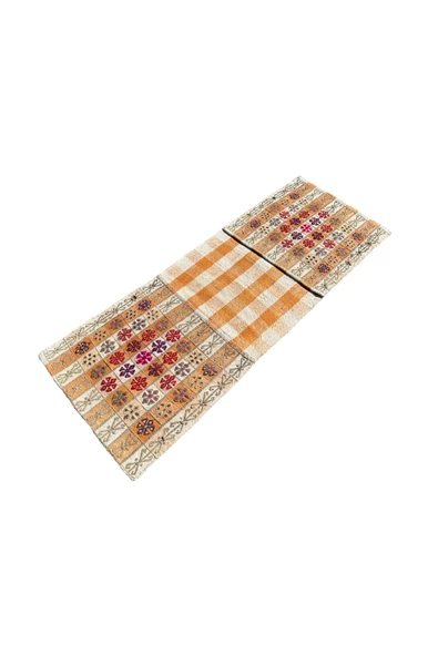 EL DOKUMA ANTİKA HEYBE 58X157 TURUNCU BEYAZ DEKORATİF AT HEYBESİ - Resim 4