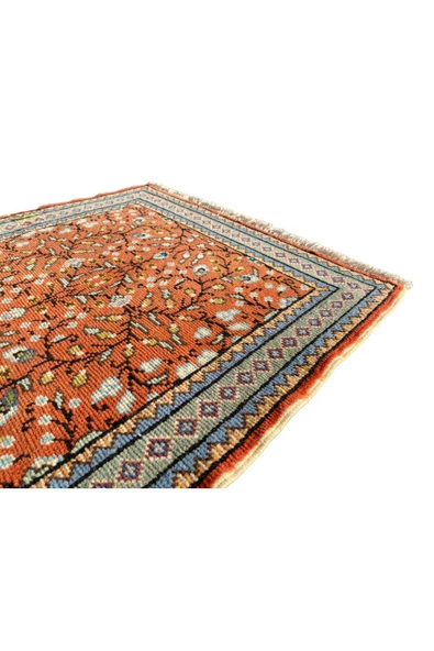 EL DOKUMA YASTIK BÜNYAN HALISI 57X93 ÇİÇEKLİ KİREMİT KÜÇÜK ÖLÇÜ HALI YASTIK - Resim 5