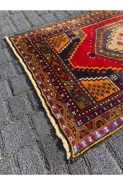EL DOKUMA ORTAKÖY HALISI 65X120 YASTIK KÖK BOYA YÜN KÜÇÜK HALI - 4