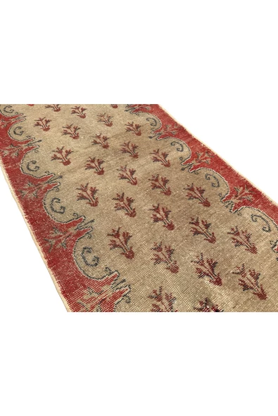 EL DOKUMA 100X255 ESKİTME %100 YÜN VİNTAGE TURUNCU YOLLUK ! - Resim 4