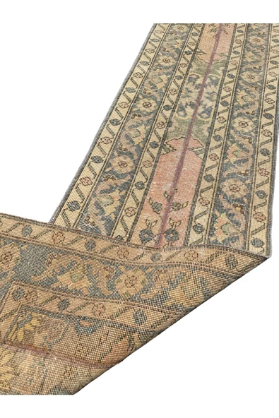 El Dokuma Vintage Isparta Halısı 61x393 Eskitme Turuncu Yün Yolluk - Resim 4