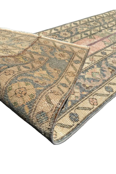 El Dokuma Vintage Isparta Halısı 61x393 Eskitme Turuncu Yün Yolluk - Resim 6