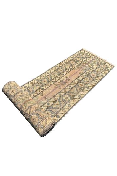 El Dokuma Vintage Isparta Halısı 61x393 Eskitme Turuncu Yün Yolluk - Resim 8