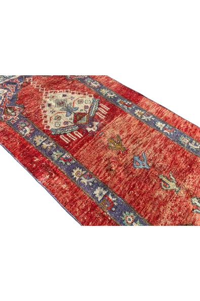 EL DOKUMASI ESKİTME SECCADE 70X150 KIRMIZI MAVİ %100 YÜN NAMAZLIK ! - 4