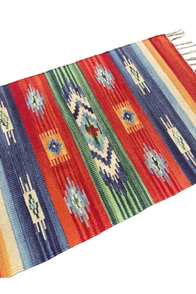 El Dokuması Dekoratif Kilim 60x95 Gökkuşağı Rengi %100 Yün Kilim - Resim 5