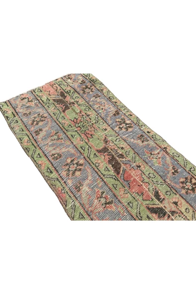 EL DOKUMA ESKİTME YOLLUK 49X302 YEŞİL TURKUAZ 3 METRE VINTAGE YOLLUK - Resim 4